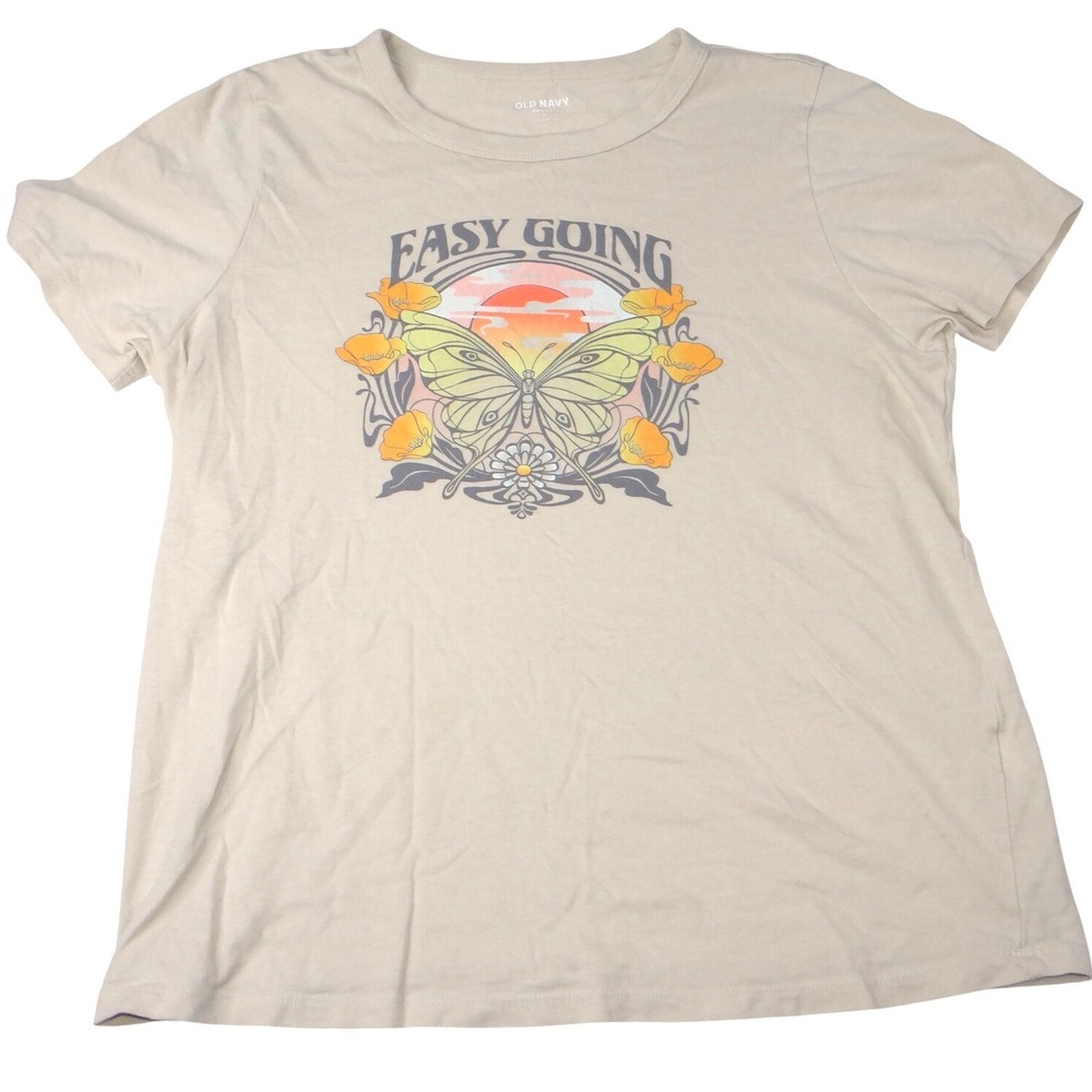 Old Navy Easy Going Butterfly Sunset Graphic T‎ Shirt Women's Size Small Cream